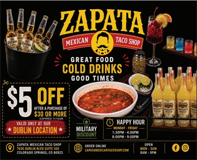 Original Zapata Mexican Taco Shop advertisement